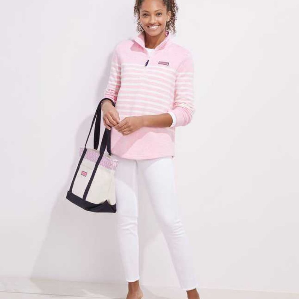 NEW PINK VINEYARD VINES DREAMCLOTH PLACED STRIPE RELAXED SHEP SHIRT SWEATER - Picture 9 of 12